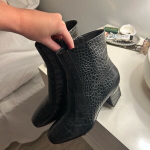 Veronica Beard Black Croc-Embossed Ankle Boots